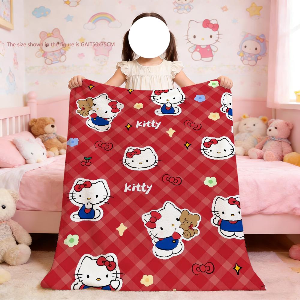 K-KittyS Cartoon Art Cute Hello Blanket For Soft Throw Blanket for Picnic Bed Sofa Home Bedroom Cozy Warm Comfortable