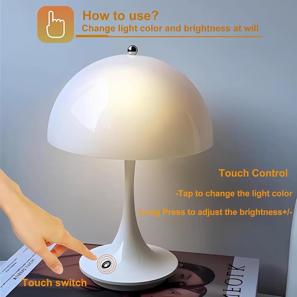 Nordic Rechargeable LED Mushroom Table Lamp Desk Light for Living Room Bedroom Study Lighting Fixtures