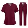 Soild Scrub Working Uniform Suit For Women's Cross V-Neck Short Sleeve Fun T-Shirts Workwear Tee With Pockets
