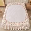 Lace Ruffle Edge Printed Bed Skirt Flower Pattern Quilted Thickened Bed Cover Three Piece Non Slip Dustproof Bedding Set