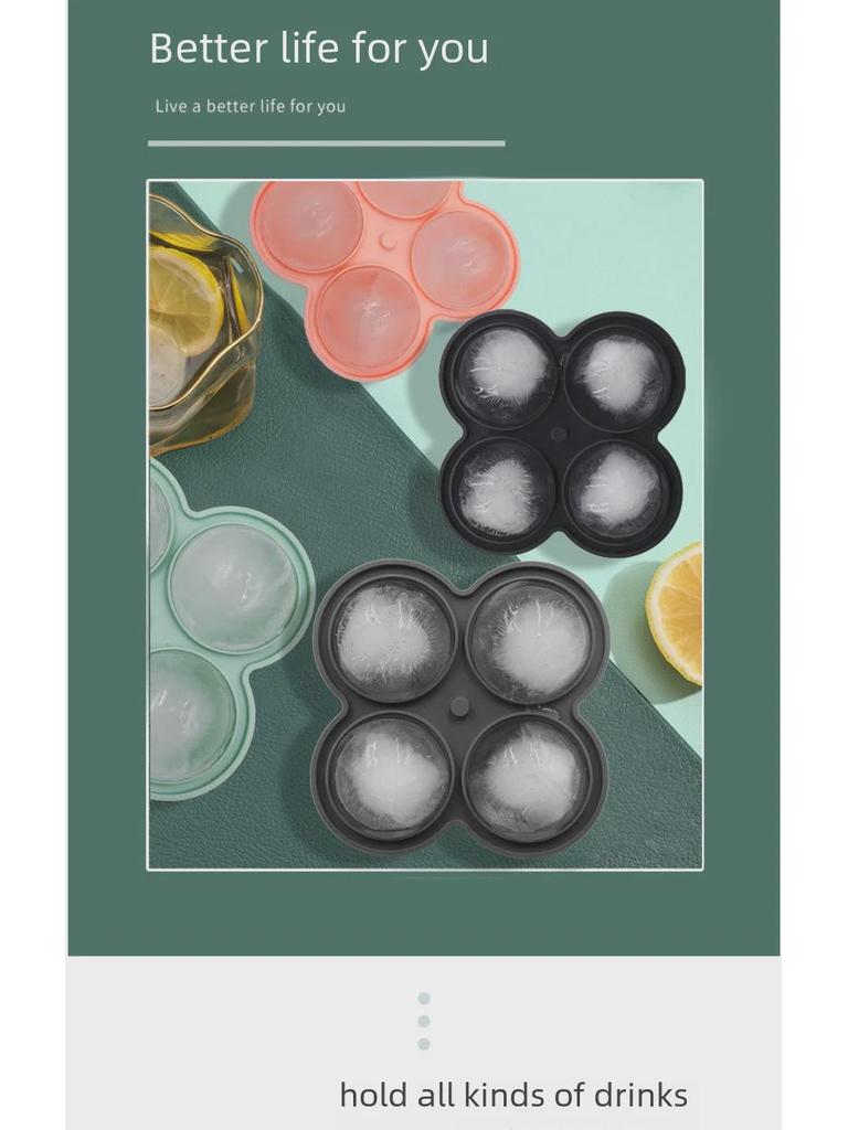 Top-Selling Silicone Ice Ball Mold with Funnel - 4 Round Ice Trays, 4 Holes