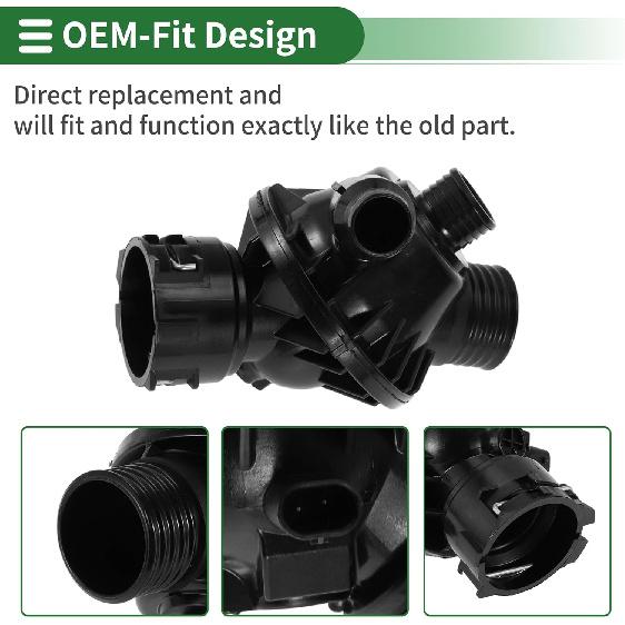 Motoforti Car Thermostat Engine Coolant Thermostat Housing Assembly for BMW 335i GT XDrive 435i M235i XDrive X5 X6 M2 Plastic No.11537598865 Black