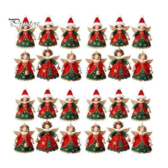 Reusable Wood Holiday Decorations 6/10/12/24/36PCS 2D Flat Wooden Angel Christmas Ornaments, Hanging for Xmas Shaped Tree Trims Tree, Wall,