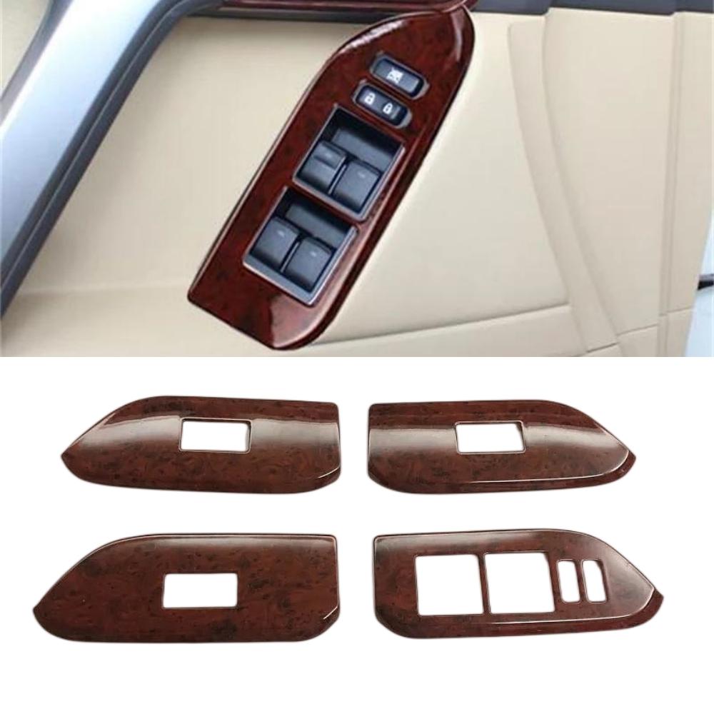 For Toyota Land Cruiser Prado FJ150 2010-2017 Accessories Car Window Glass button lifting switch Sticker Cover Silver/Wood Grain