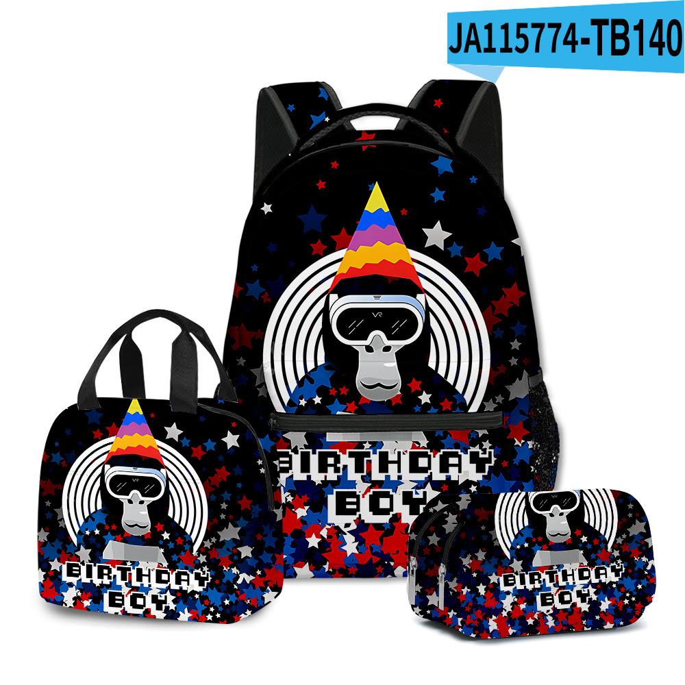 Mode Nieuwigheid Mode Cool Gorilla tag 3D Geprint 3 stuks/Set Student Schooltassen Laptop Dagrugzak Rugzak Lunchtas Etui