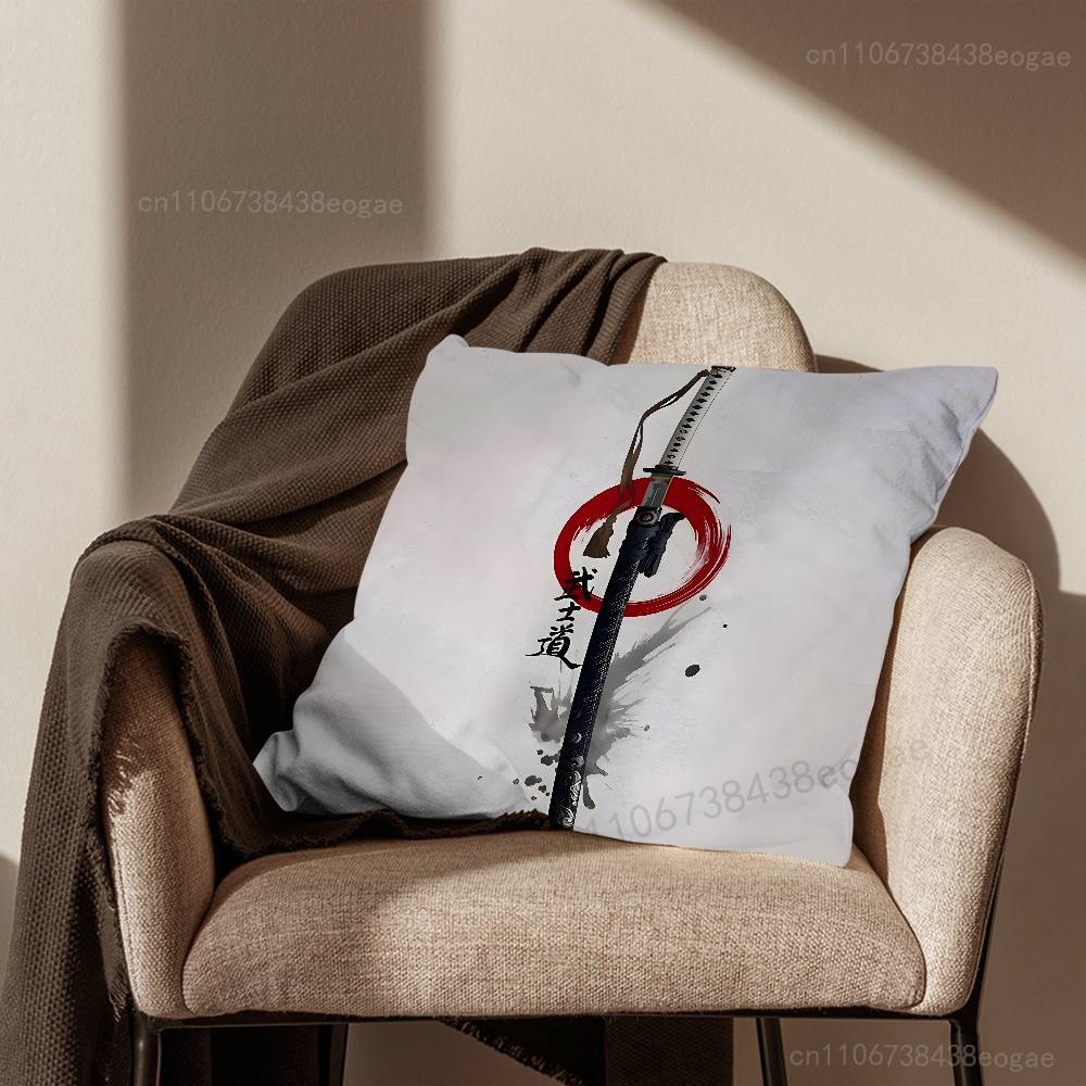 Japanese Bushido Samurai  Pillow Case Living Room Sofa Cushion Cover Suitable For Home Bedroom Decoration And Protector