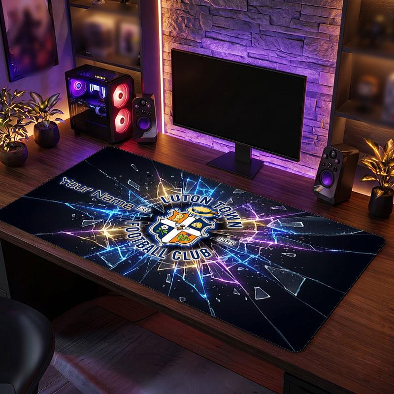 Luton Town Custom Large Mouse Pad, Personalized Name Text Print, Football Logo Non‑Slip Desk Mat Gaming Gift