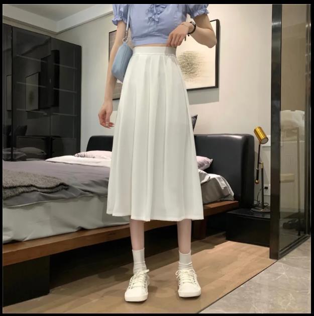 Women's High-Waist Black Pleated A-Line Skirt - Spring/Summer 2023 Korean Style