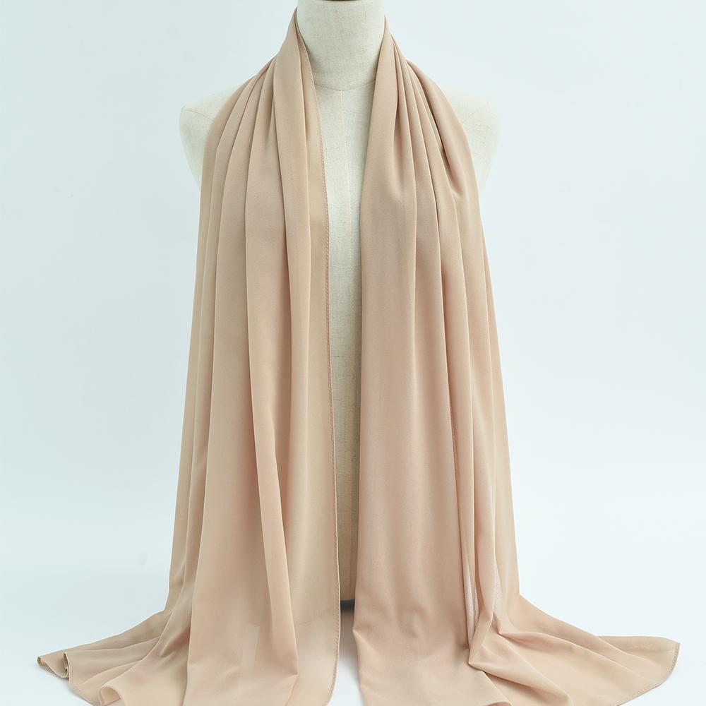 Fashion Pearl Chiffon Hijab Shawls Of Muslim Women Solid Color Head Wraps Scarf For Ladies