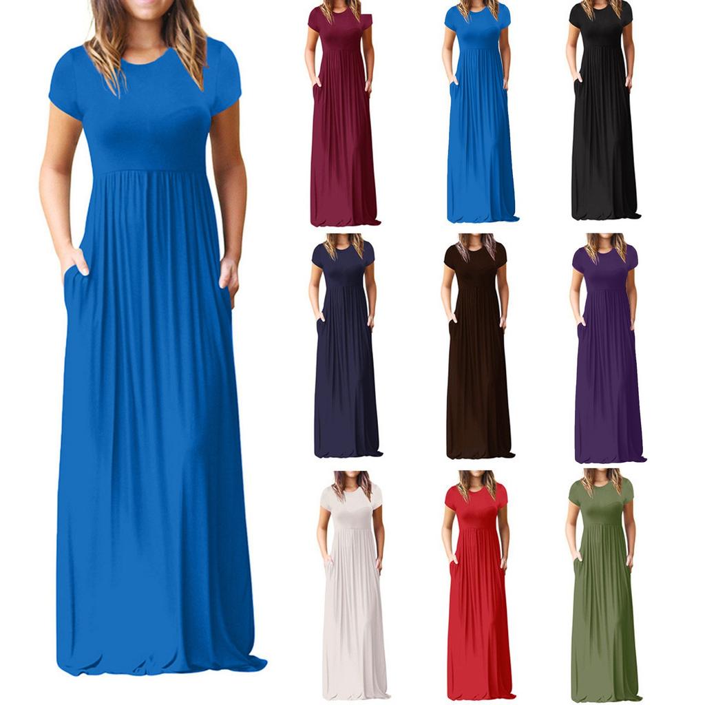 Women Fashion  Gradient Print Short  Sleeve Spaghetti Maxi Dress