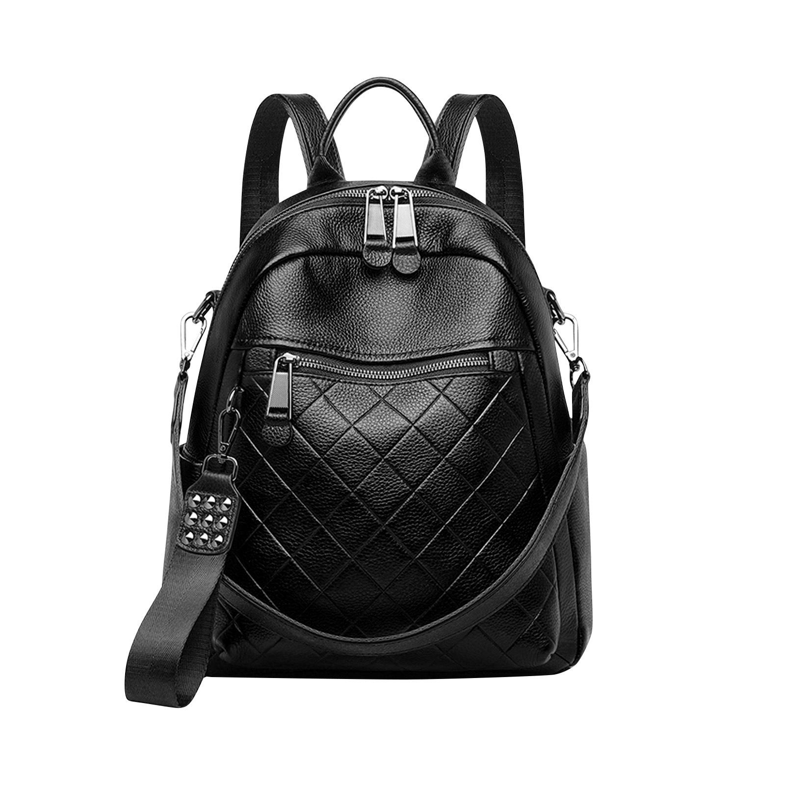 

Женский рюкзак из натуральной кожи 2024 года — модный, большой вместимости, сумка-мессенджер из коровьей кожи 28x14x32 cm чёрный