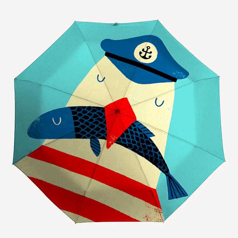 

1pc Seagull Sailor One Umbrella a Plastic Hle, Compact Stylish, with a Vibrant Cartoon Pattern, Perfect Home, Travel