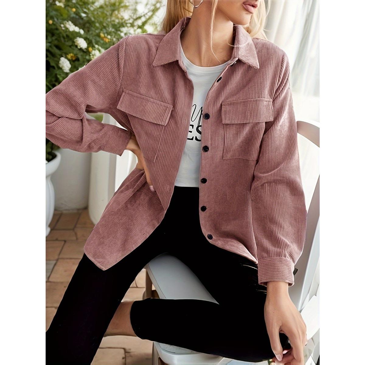 Elegant Solid Corduroy Long Sleeve Shirt For Women Casual Autumn Winter Top S