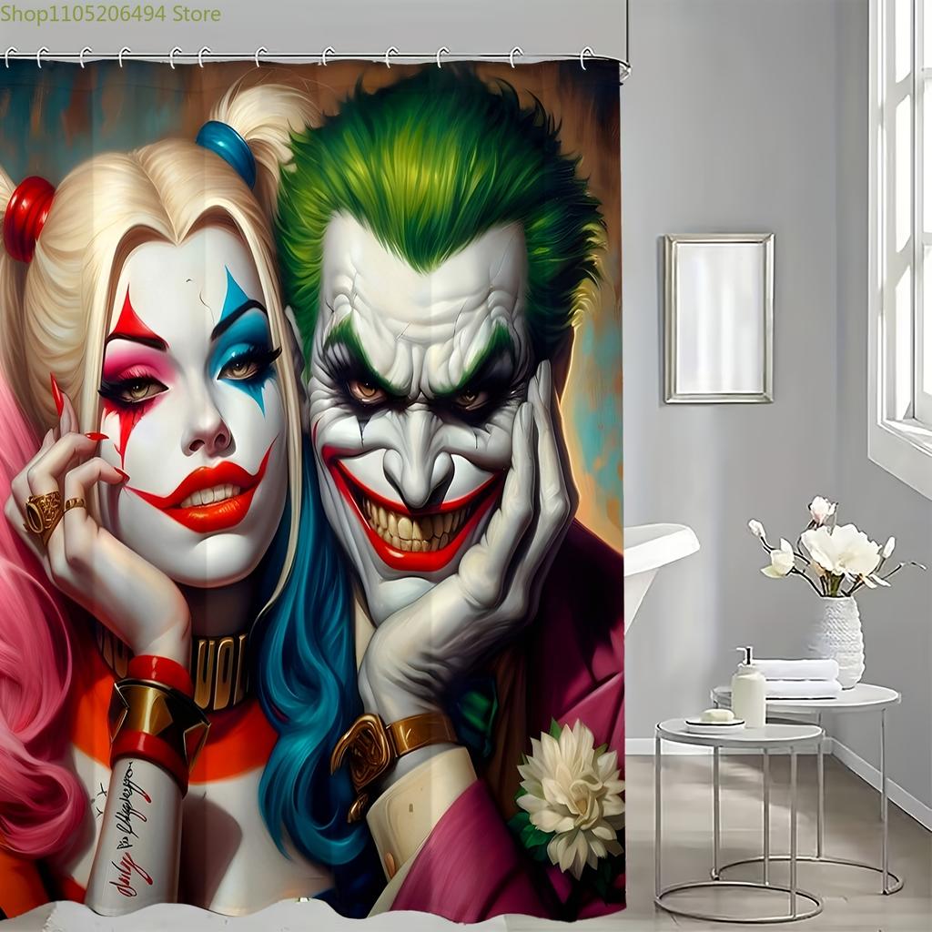 1pc Warner Bros Themed Shower Curtain | Clown Quinn - Multifunctional Privacy Curtain for Home, Bathroom, Camping, Office, and