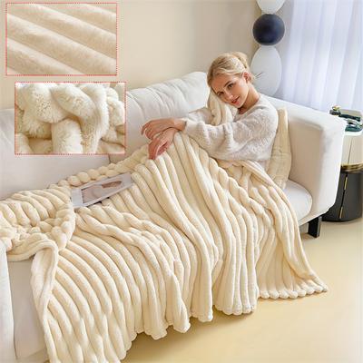 1PC Thickened Warm Plush Double-Sided Rabbit Fleece Blanket Super-Soft Solid Color Car Pet Blanket Office