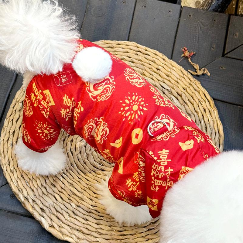 New Year Dragon Pattern Puppy Clothing Winter Bichon Teddy Small Puppy Pet New Year Autumn And Winter Four-legged Cotton Clothes
