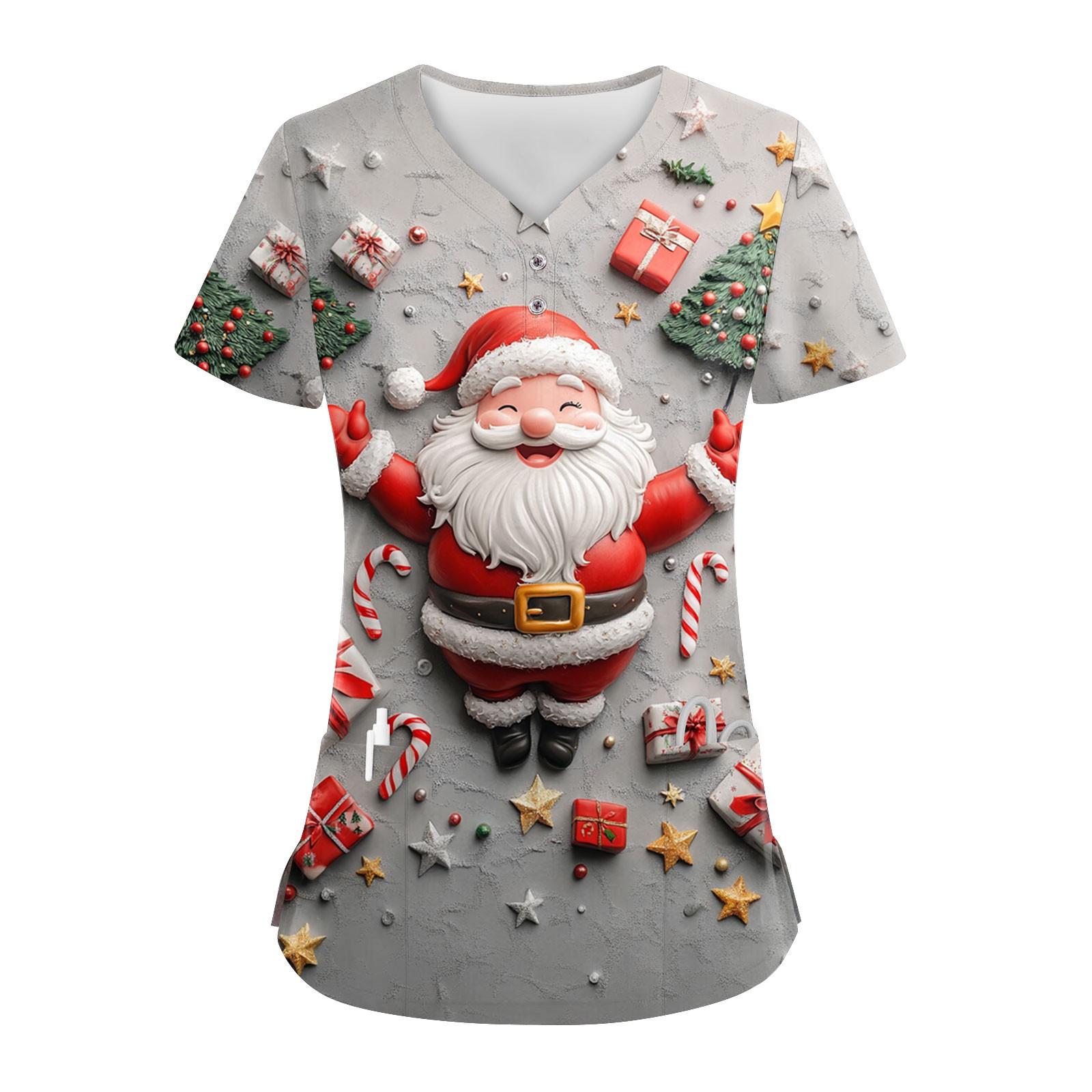 Женские модные повседневные топы с V-образным вырезом и рождественским принтом — фото 10