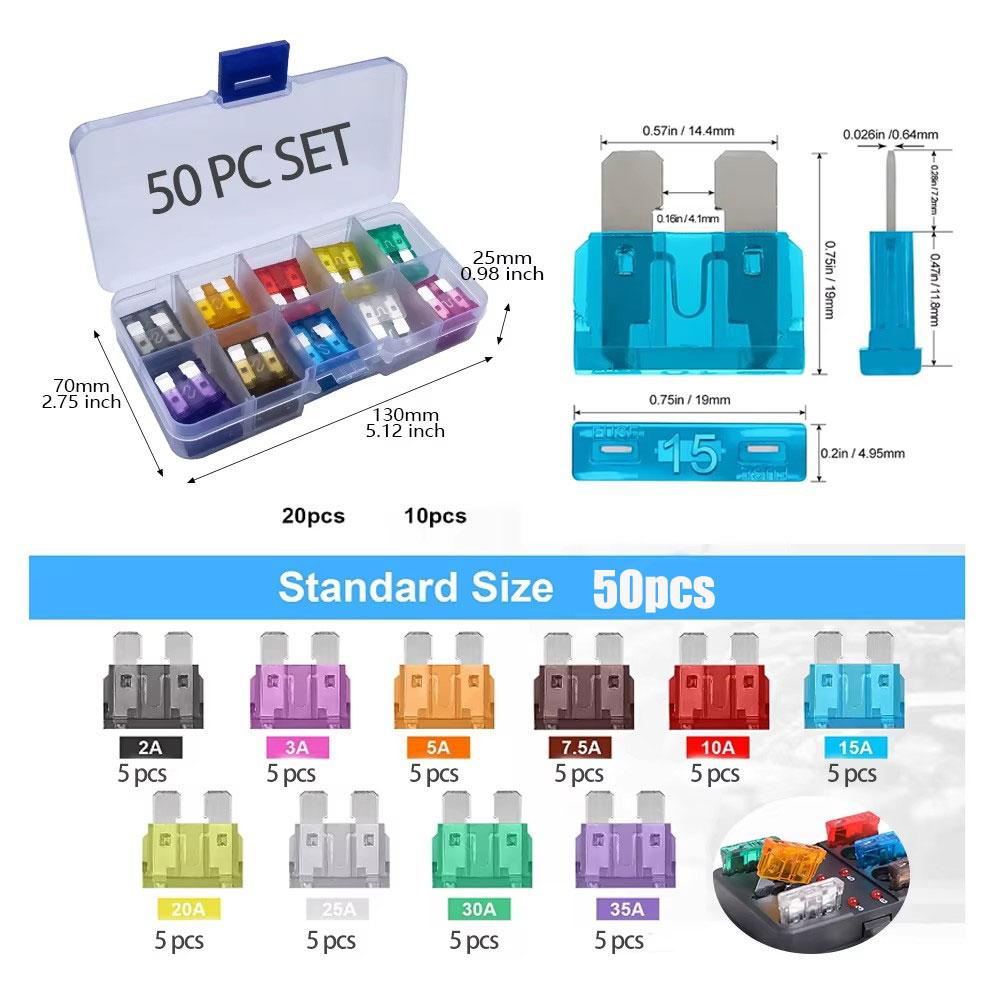 100pcs Standard Car Fuses 2A 3A 5A 7.5A 10A 15A 20A 25A 30A 35A Free Matching Choice Car Fuses Blade Fuses for RV/Truck/SUV Fuse Holders1
