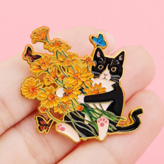 Brooch Enamel Bouquet Cat Design Zinc Alloy Brooch Pin Clothing Bags Suit Lapel Badge Versatile Accessory