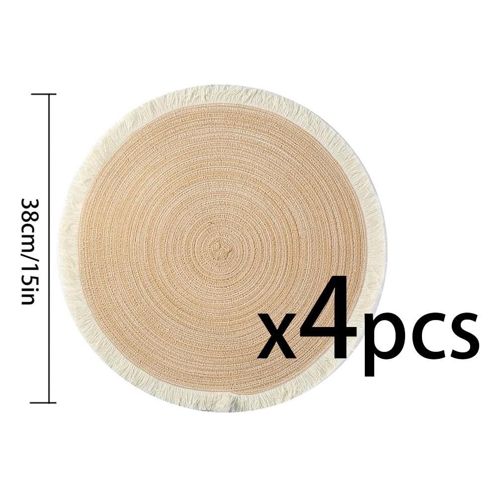 2/4/6pcs/set Hot Selling Fringe Eco-friendly Household Non-Slip Morden Style Table Woven Placemats Polyester Round Mat