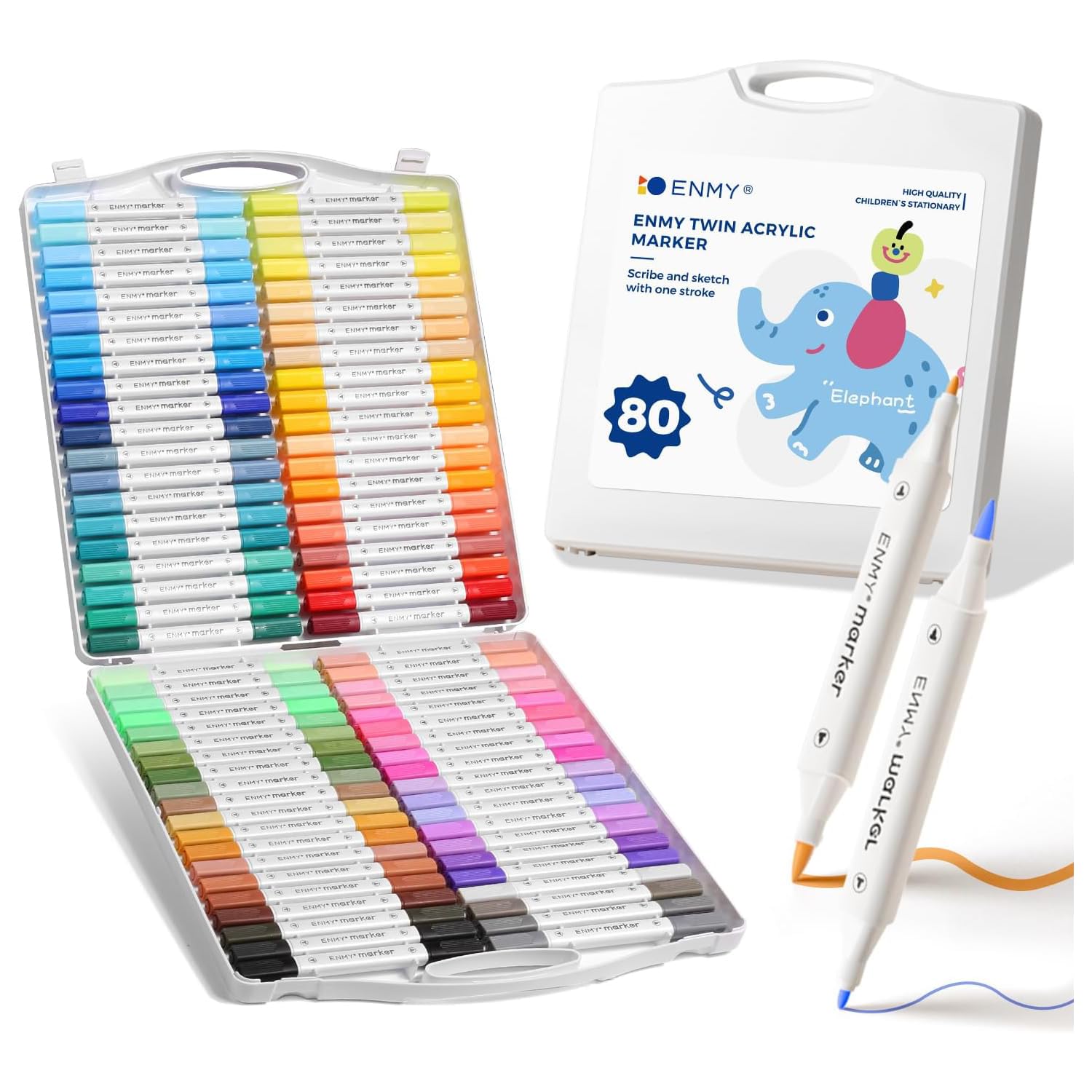 

ENMY Acrylic Marker Thick and Thin Illustration Art Markers for Fabric Adults and Kids 80-Color Set, Ends, Markers, Water-Based Paints, Art, Manga,