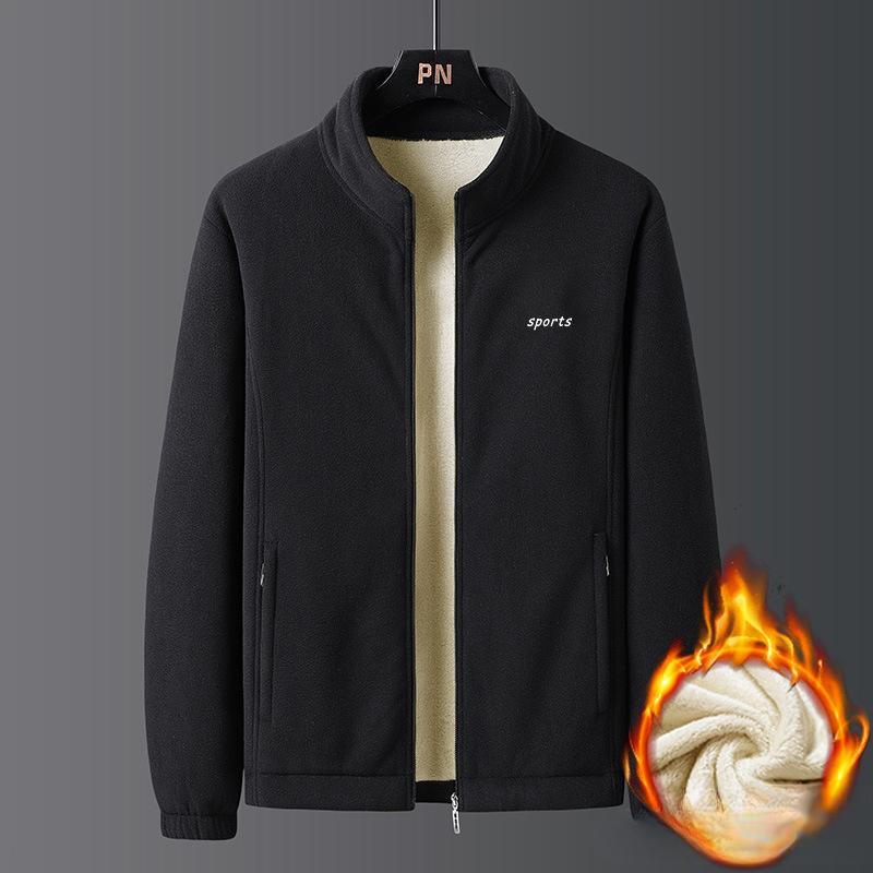Autumn and Winter Warm Lamb Wool Middle-aged Men's Stand-up Collar Fleece Sweater Men's Thickened Father's Clothing