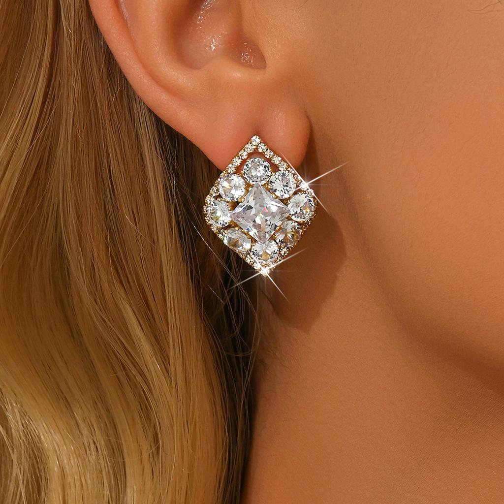 Fashionable Diamond Shaped Design Earrings with a Light Luxury Style and High-end Feel for Women