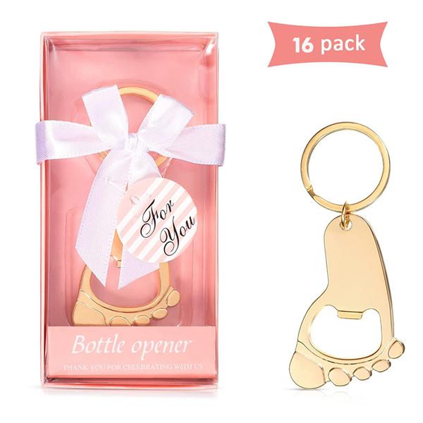 16/32 st flasköppnare baby shower-presenter till gäster, fotavtryck nyckelringformad öppnare, födelsedag bröllop brudfest souvenirer