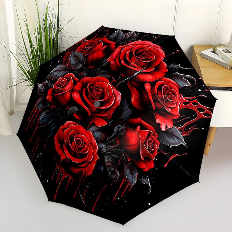 1pc Gothic Roses Automatic Open/Close Umbrella, 8-Rib Sturdy Frame, Umbrella for Travel, Everyday, Formal Events yy251126004