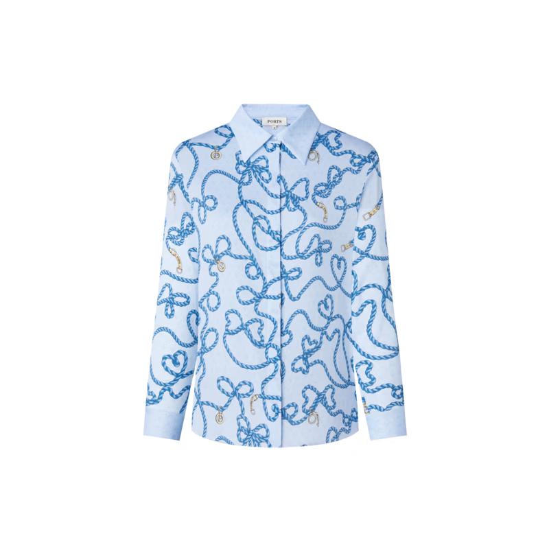 

PORTS Women s Autumn/Winter Blue Print Long-Sleeve Shirt SD9B015QPT122 M