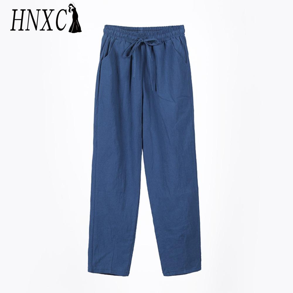 HNXC 9 Color Pure Cotton Nine Point Trousers Spring Summer Slim Straight Loose Casual Pants Women Solid Color Harem Pants