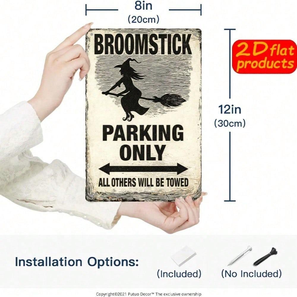 1pc Witches on Broomsticks 2D Gothic Halloween Wall Sign, 7.87x11.81in Witchcraft Decor
