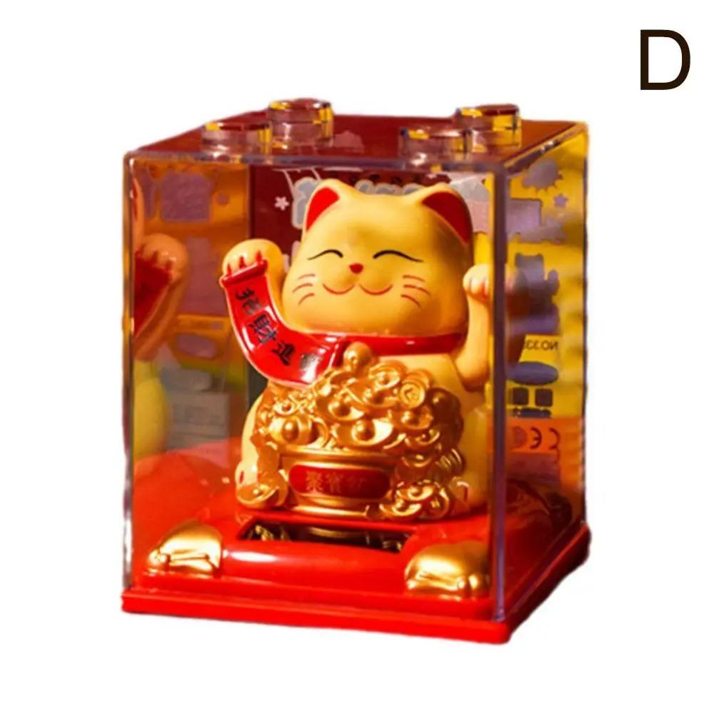 Zonne-energie Chinese Stijl Welkom Gelukskat Beeldje Schuddende Hand Licht Energie Fortuin Kat Standbeeld Auto Middenconsole Ornament