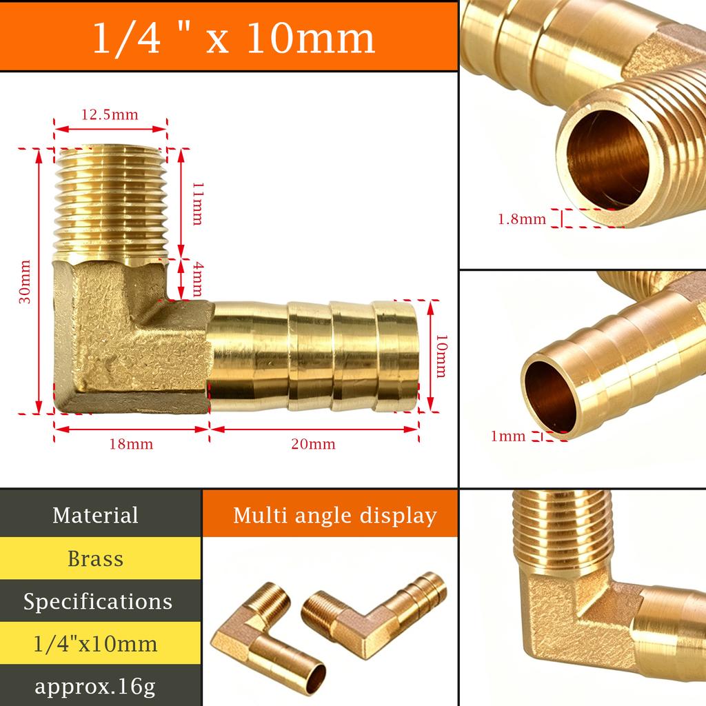 1 Stück Messing-Winkelverbinder 6-19mm Schlauchtülle auf 1/8-1/2' Pagodenfitting Korrosionsbeständig für Kraftstoff-Luft-Wasser-Transferrohr