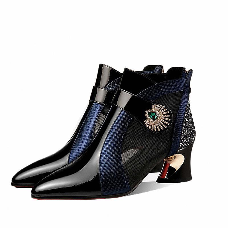 Sandals thick heel bag head cool boots middle heel mesh boots hollow mesh boots spring and summer new pointed thick heel fashionable and sexy