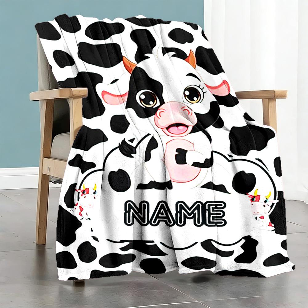 Dairy Cow Customize Your Name Blanket Gift Personalized Blanket Soft Warm Cozy for Home Decor Couch Chair Sofa Ideal for All Seasons
