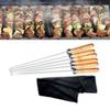 6Pieces Stainless Steel Barbecue Skewers Non Slip Wood Handles BBQ Stick for Camping Flat Metal Kebab Skewers Kitchen