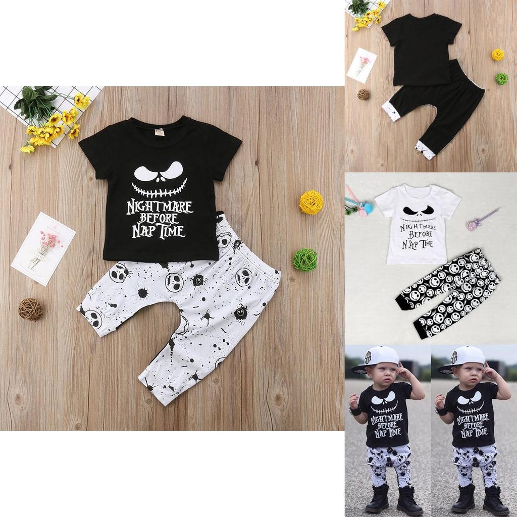 Adorable Halloween Baby Boy Girl Cotton Top T-shirt With Stripe Long Pants Set