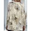 Ladies Plus with Pockets Elegant Floral Print Long Sleeve T-Shirt, Loose Casual Top