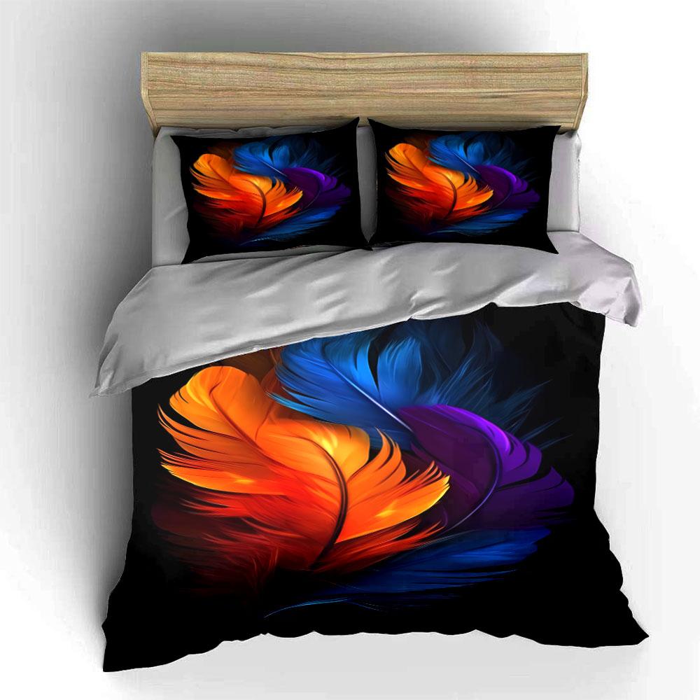 Colorful Feather Design. Bedding Sets Duvet Cover Sets Duvet Covers Pillowcases(1*Duvet Cover 2*Pillowcases Without Duvet Insert)