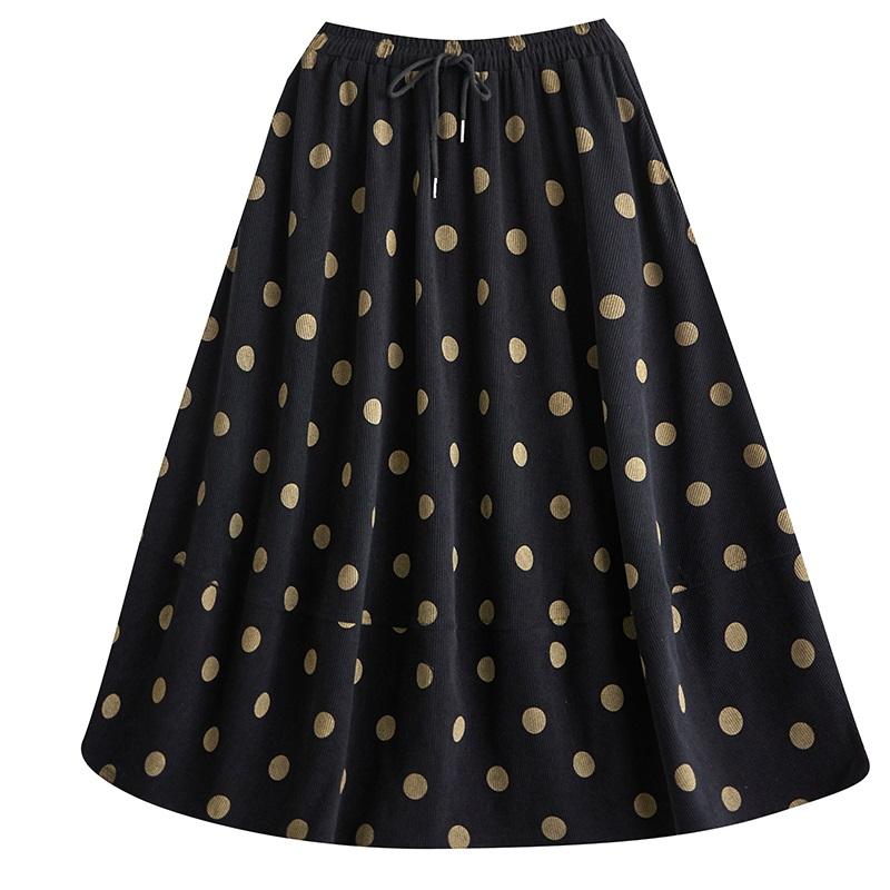 Plus size Corduroy High waist vintage Polka Dot Spring autumn Winter casual loose long for woman skirts womens skirt