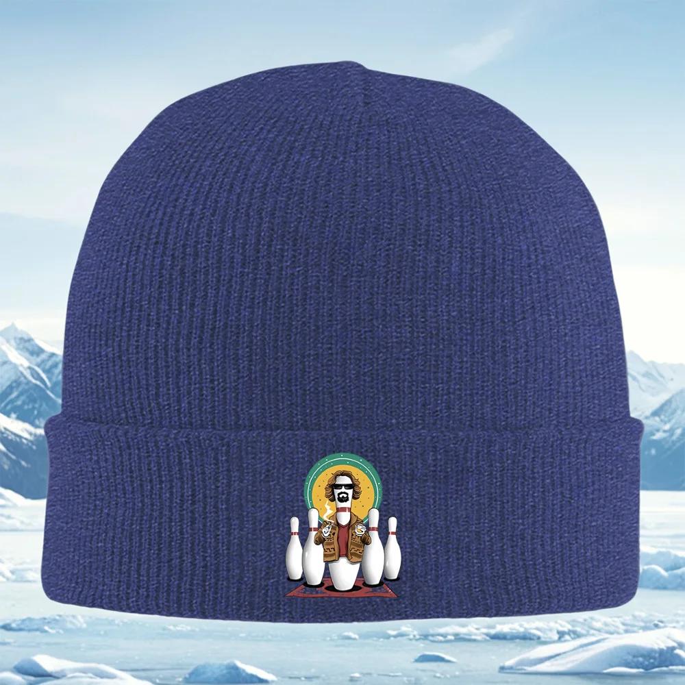 Bowling pins Dude sunglasses smoking drink Unisex Women Unisex Knitted Hat Beanie Pullover Cap Winter Thermal Warm Christmas Outdoo