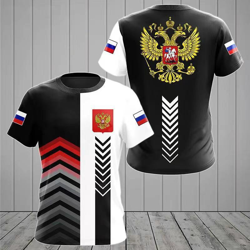 2025 new hot-selling Russian 3D short-sleeved T-shirt casual loose round neck Russian flag short-sleeved top T