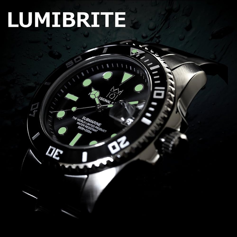 Hyakuichi 101 Quartz Diver's Watch Date Display 20 ATM Water Resistant Black Gold Wristwatch