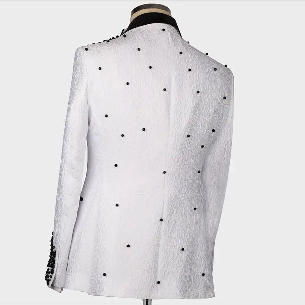 Luxury Black Men Suits 2 Piece Blazer+Pant Crystals Flower Applique Wedding Tuxedo Coat Customized Formal Office Jacket Trouser