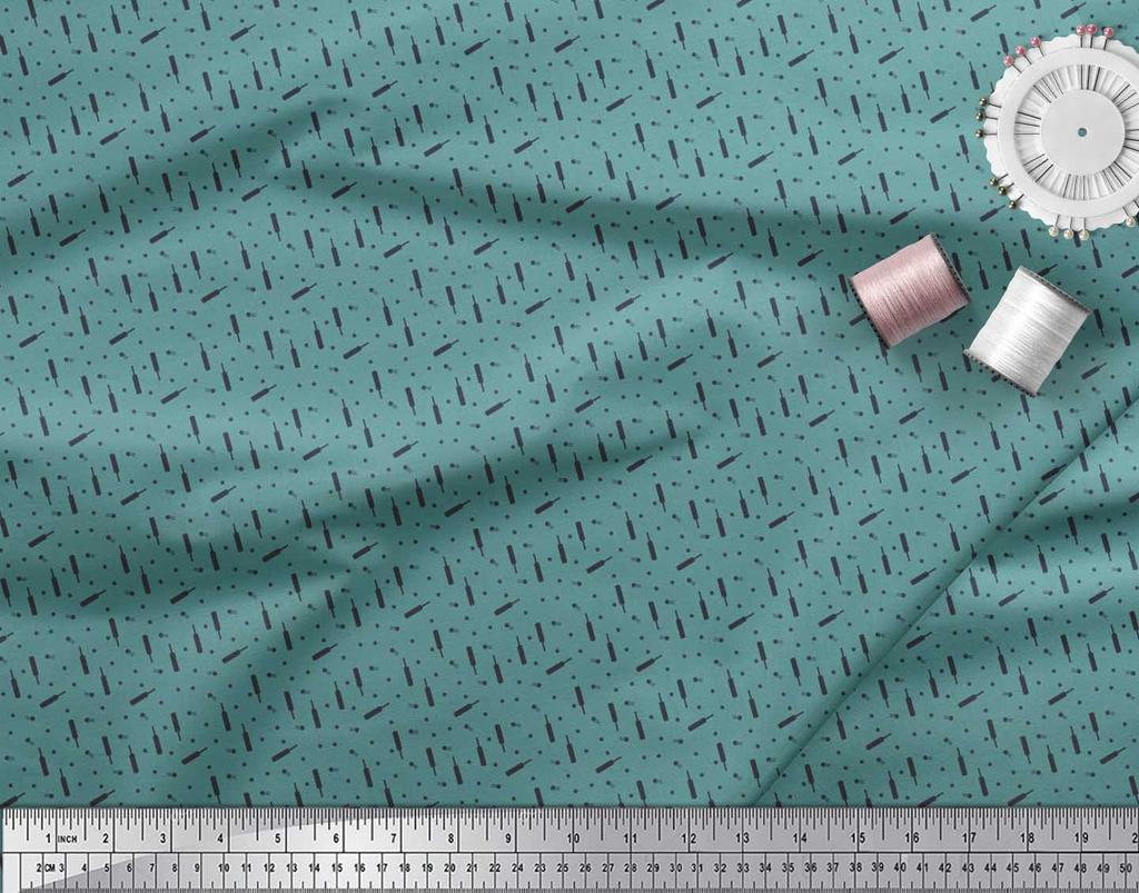 Soimoi Japan Crepe Satin Fabric Cricket Bat & Ball Shirting Print Sewing Fabric metre 42 Inch