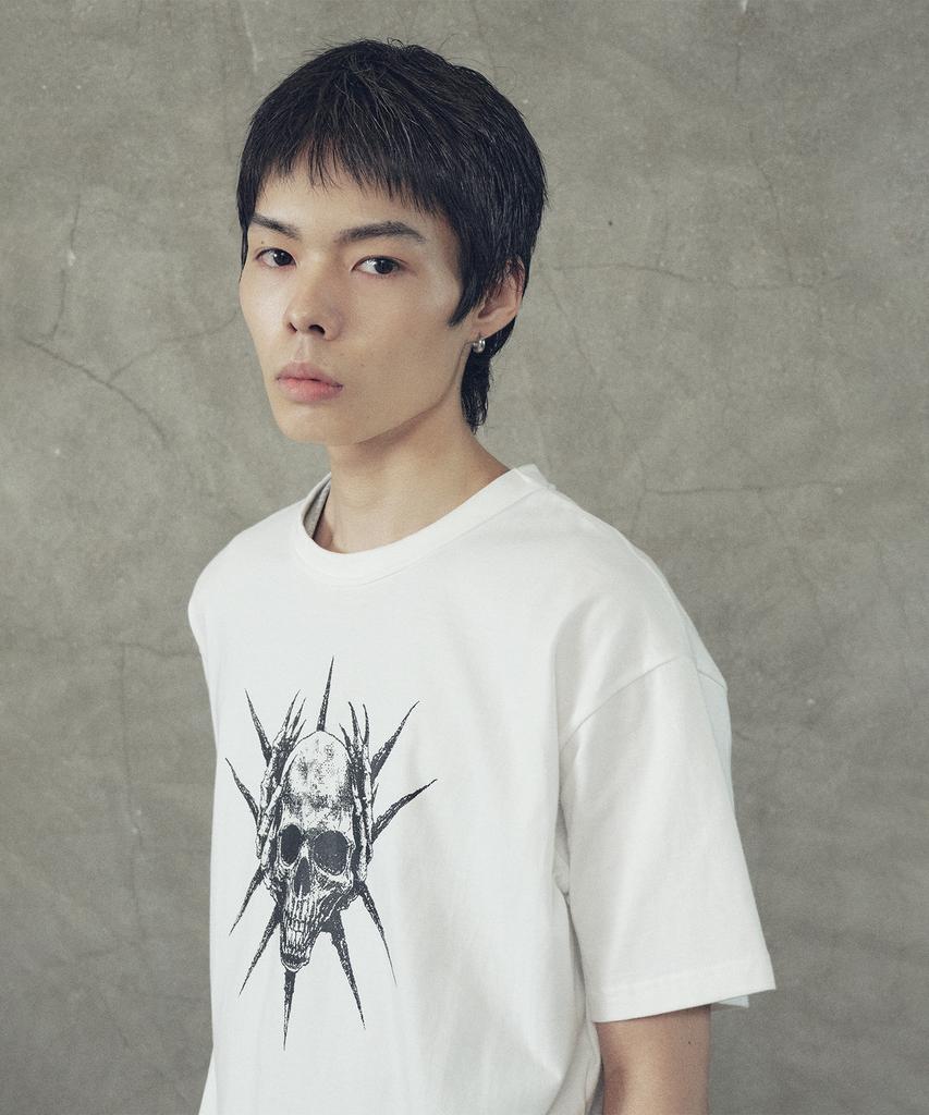 SUPERSUB Spike Skull Crop Short Sleeve T-Shirt - White