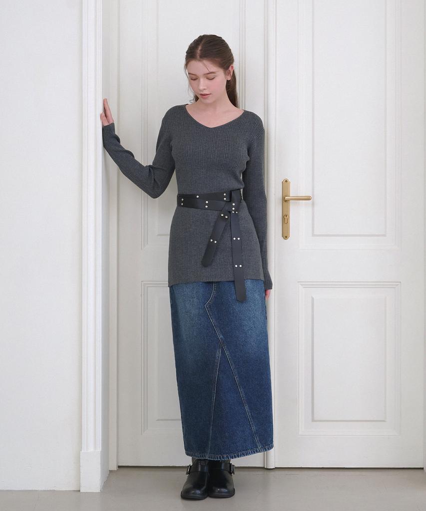 MICANE Grady V-Neck Knit-Belt Set