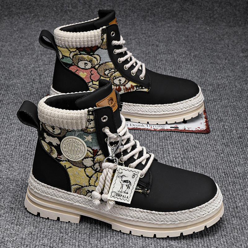 Large Size Trendy Martin Boots for Men, British Men's Boots with Fleece Insulation, High Top Men's Casual Leather Boots
