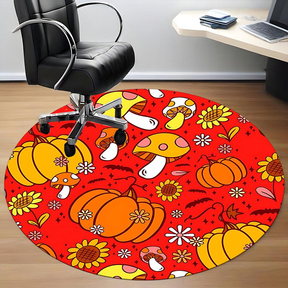 1pc Pumpkin Patch Mushroom Chair Carpet for Office Non Slip, Machine Washable Rug for Office, Room Holiday Decor for Christmas, Birthday Polyester
